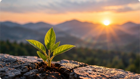 Small green plant growing from rocky ground
